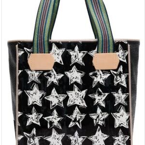 Star Patterned Tote Bag with Multicolor Handles
